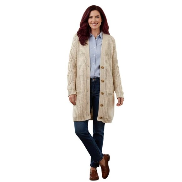 Banana Republic Italian Yarn Oversize Cardigan Sweater Cable Knit Beige Chunky S - Picture 1 of 13